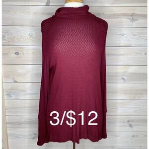 Burgundy Waffle Knit HiLow Long Sleeve